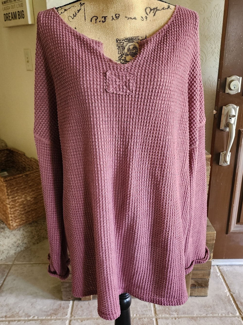 Womens Cozy Waffle Knit Long Sleeve Top